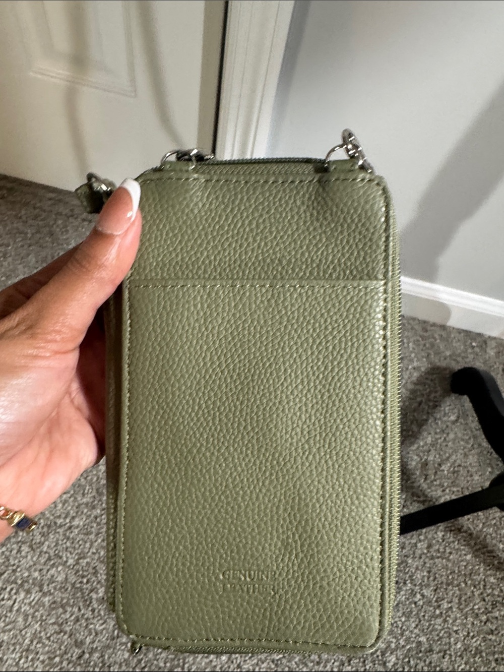 Olive Green Pebbled Leather Crossbody Phone Wallet with Detachable Strap - Picture 6 of 6